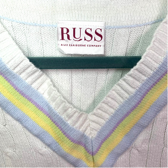 RUSS Liz Claborne Vintage V-Neck Tennis Sweater, Size M - Picture 2 of 4
